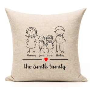 Personalised Family Cushion Cover – Stickman Design with Family Name