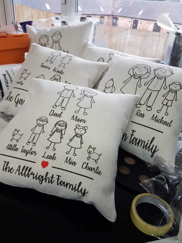 Personalised Family Cushion Cover – Stickman Design with Family Name - Image 6