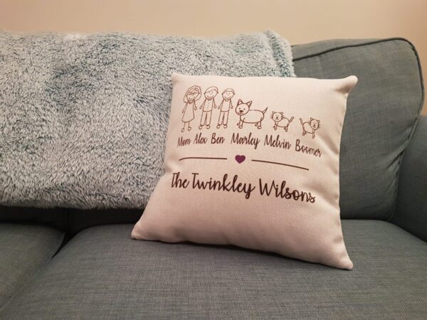 Personalised Family Cushion Cover – Stickman Design with Family Name - Image 7